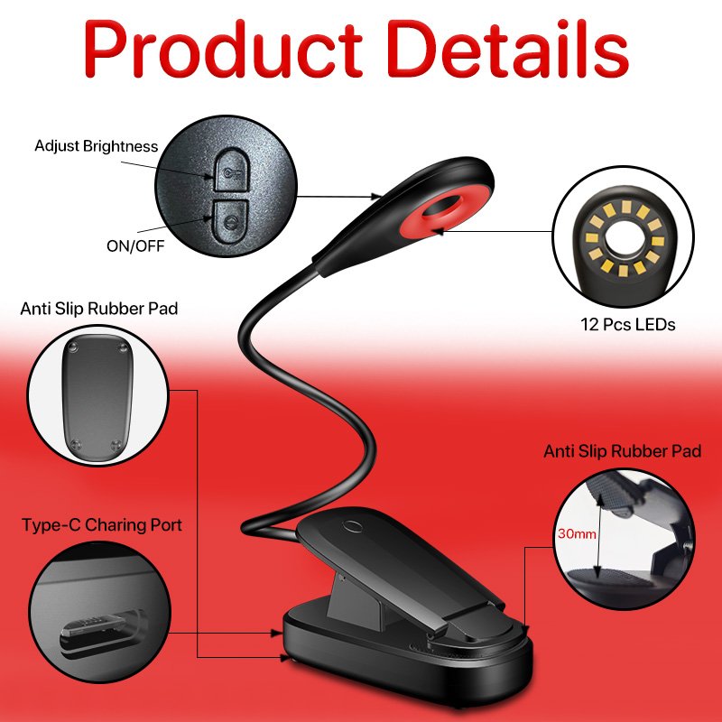 Factory Direct Sales 660nm Red Light Book Light Foldable Wireless Lampe De Led Rechargeable Bedside Study Reading Light