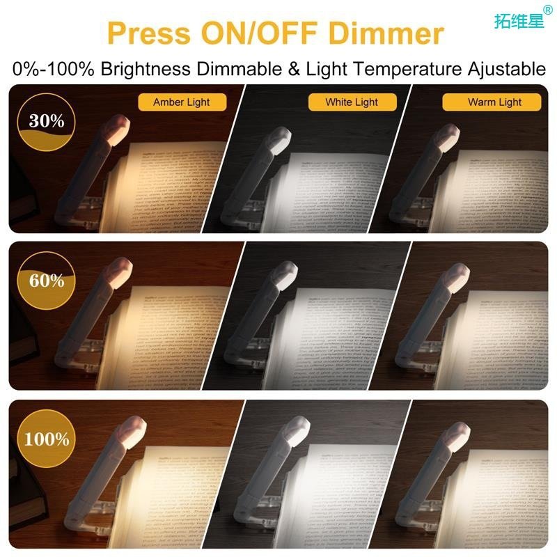 Hot Sale Portable Bookmark Clip on Book Light Clip on USB Rechargeable Eye Protection Foldable Book Light