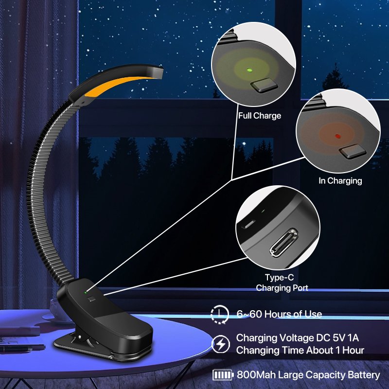 Wholesale mini clip on book led light USB rechargeable dimmable clip on bedside book reading lamp light