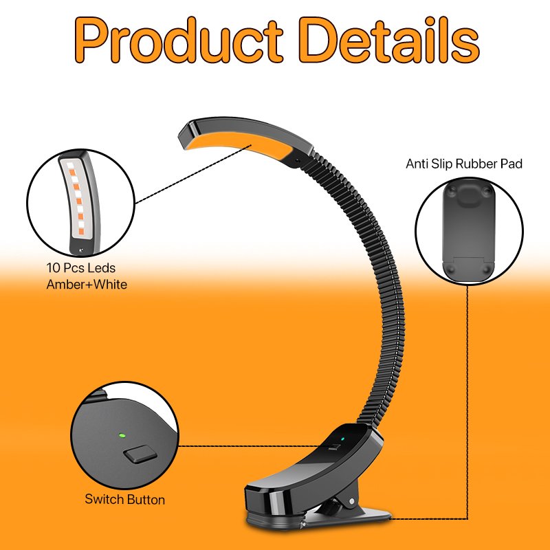 Wholesale mini clip on book led light USB rechargeable dimmable clip on bedside book reading lamp light