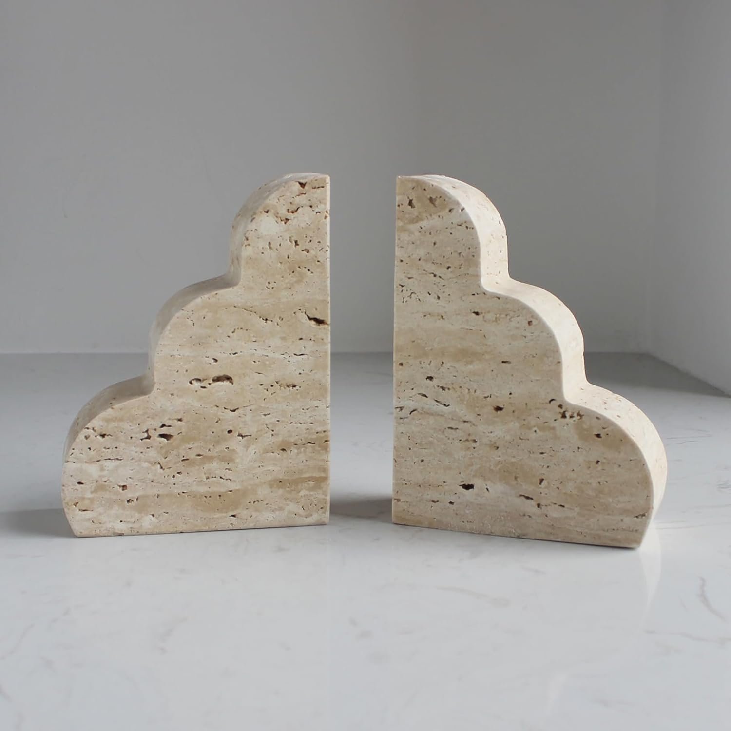 Natural Stone Cloud Bookends - Elegant Handcrafted Decorative Book Holders for Home Office Decor - Modern Minimalist Design