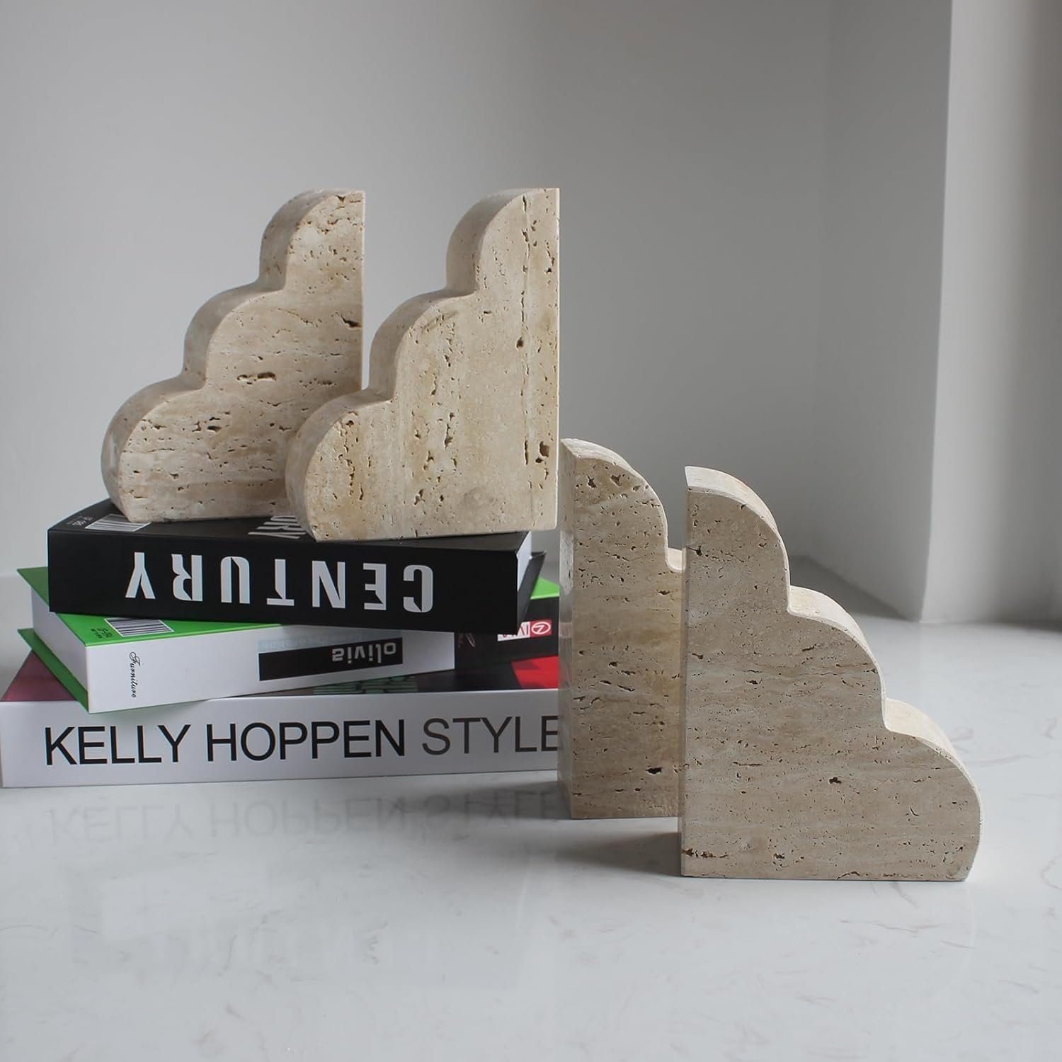 Natural Stone Cloud Bookends - Elegant Handcrafted Decorative Book Holders for Home Office Decor - Modern Minimalist Design