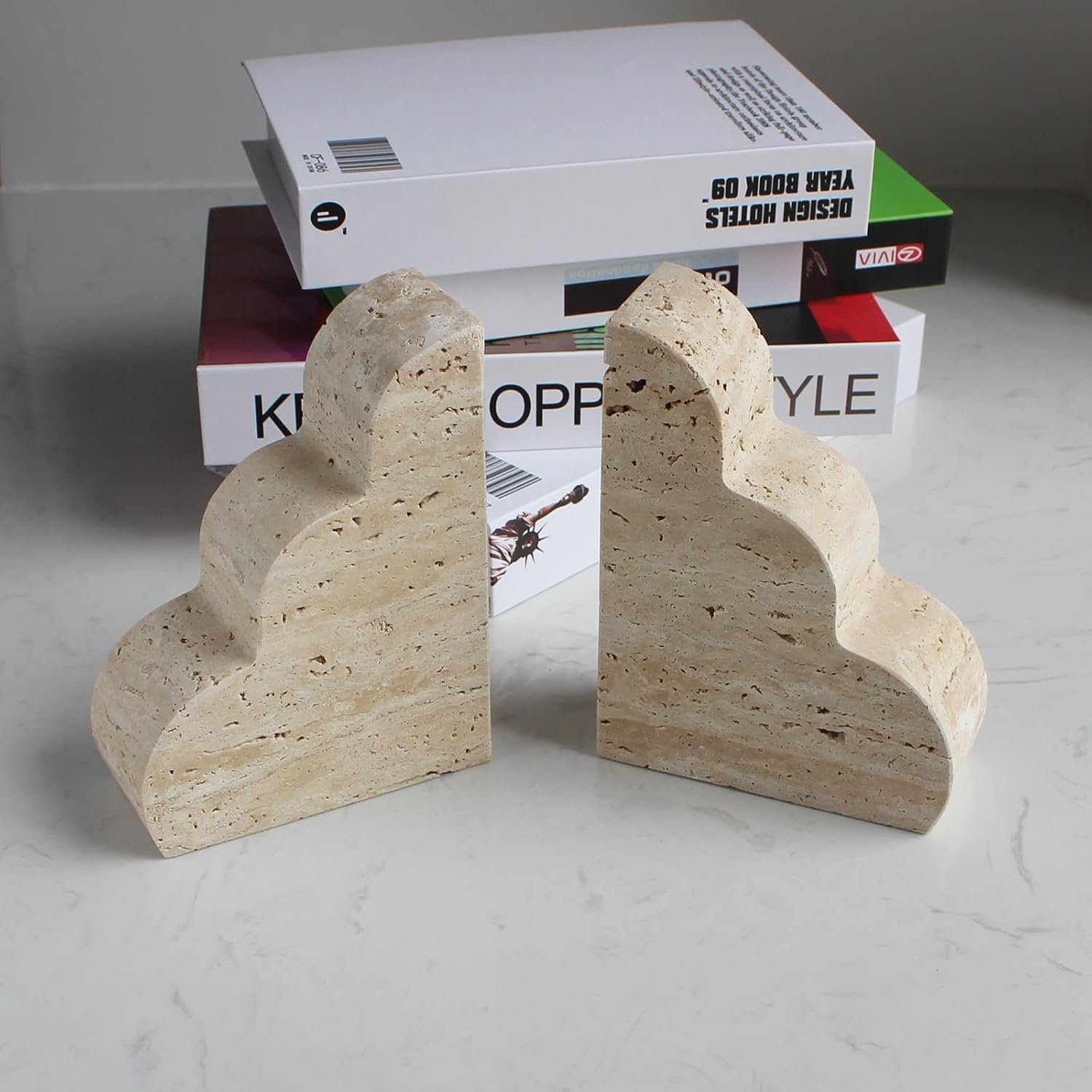 Natural Stone Cloud Bookends - Elegant Handcrafted Decorative Book Holders for Home Office Decor - Modern Minimalist Design