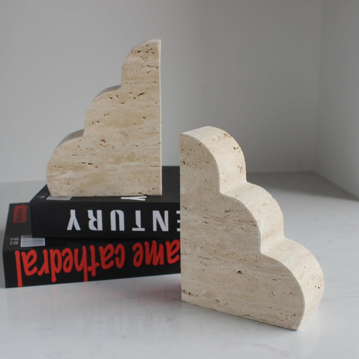 Natural Stone Cloud Bookends - Elegant Handcrafted Decorative Book Holders for Home Office Decor - Modern Minimalist Design