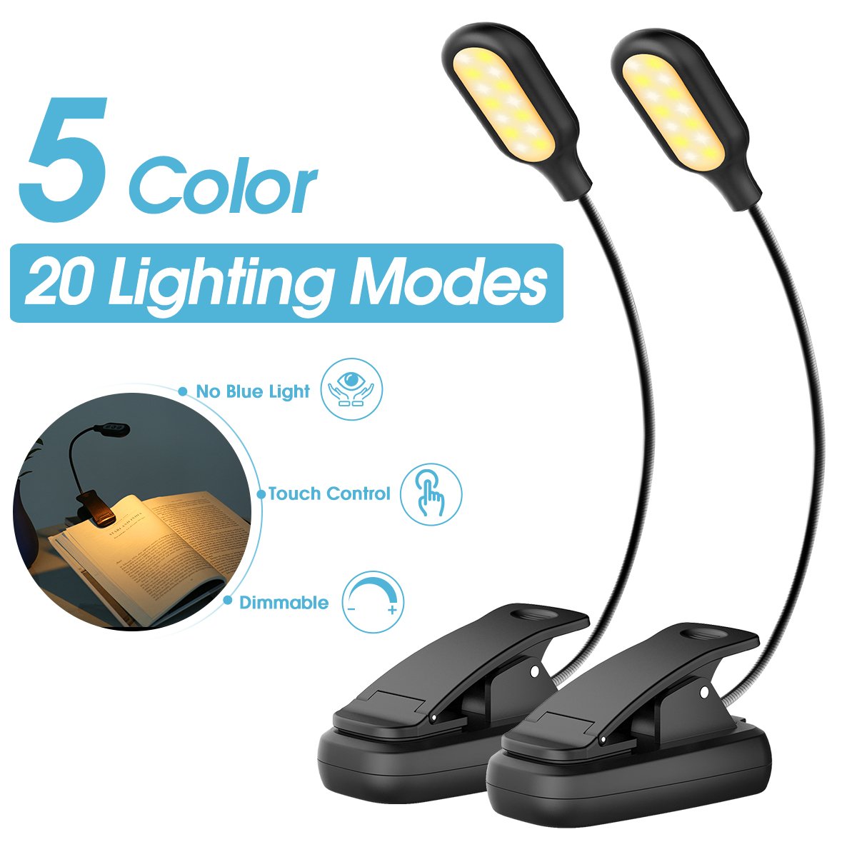 LOHAS LED USB Rechargeable Read Light Mini Portable Led Book Lamp Kids Flexible Clip On Reading Lights for Bedroom