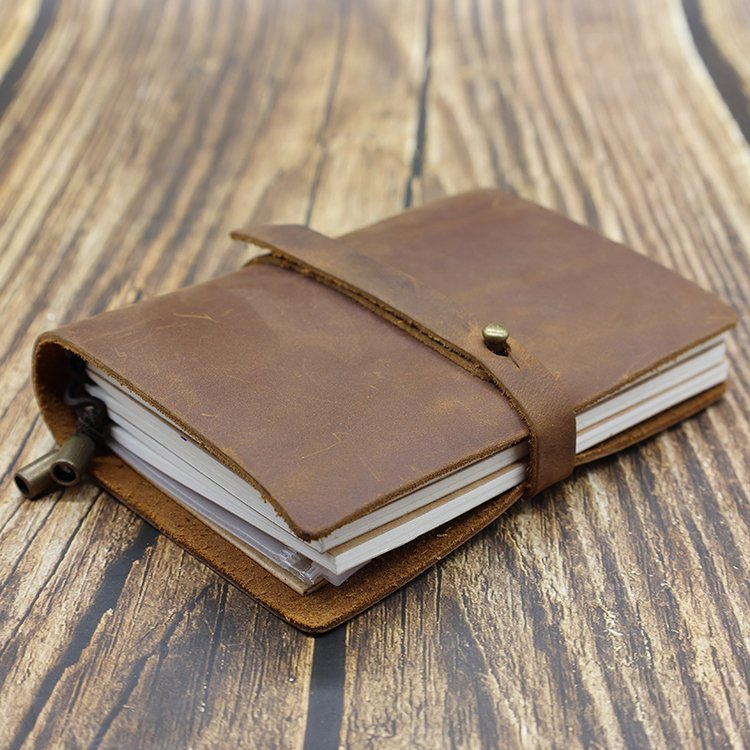 Vintage Leather Cover Bujo Notebook Embossed Crazy Horse Traveller Genuine Leather Journal with Snap
