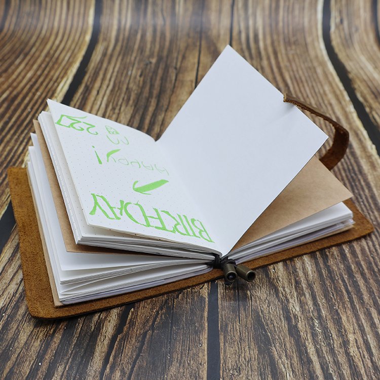 Vintage Leather Cover Bujo Notebook Embossed Crazy Horse Traveller Genuine Leather Journal with Snap