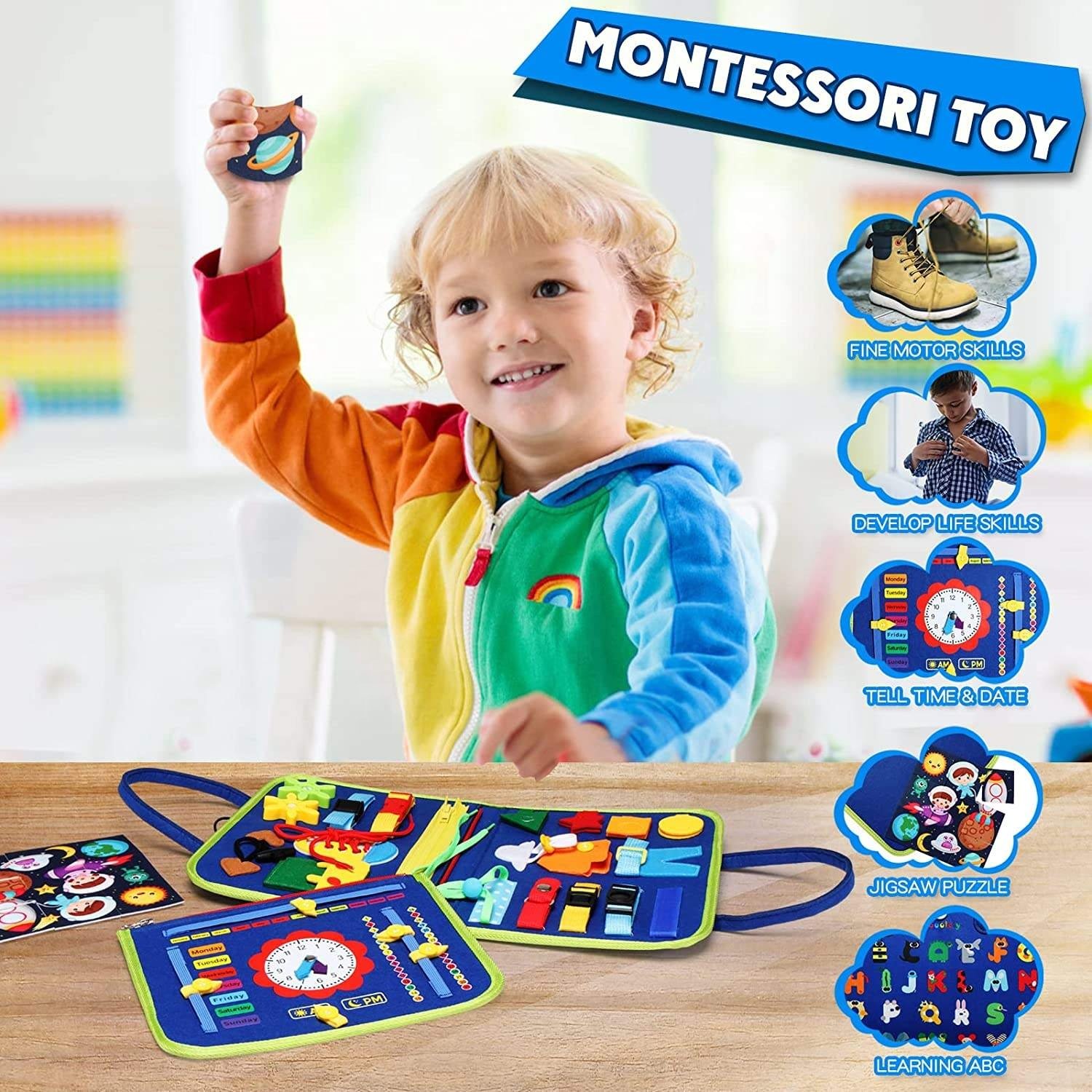 Toddler Busy Board Montessori Toys Training Addition And Substraction Bright Colors Felt Busy Book For Kids Education Training