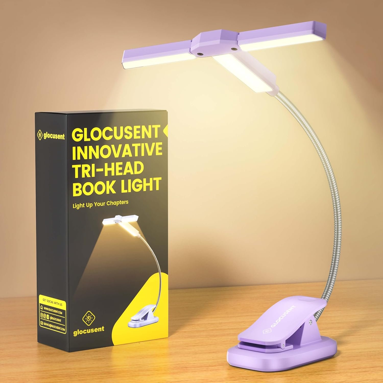 Glocusent New 3 Colo 5 Brightness Level Led Reading Lamp Flexible Usb Rechargeable Clip On Book Reading Light For Reading
