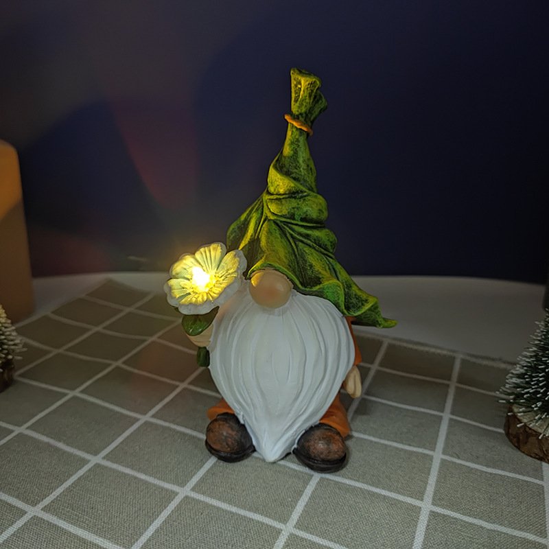 Brand New Solar Garden Gnome statue with light up flower Resin reading book gnome wild decoration for yard patio landscape