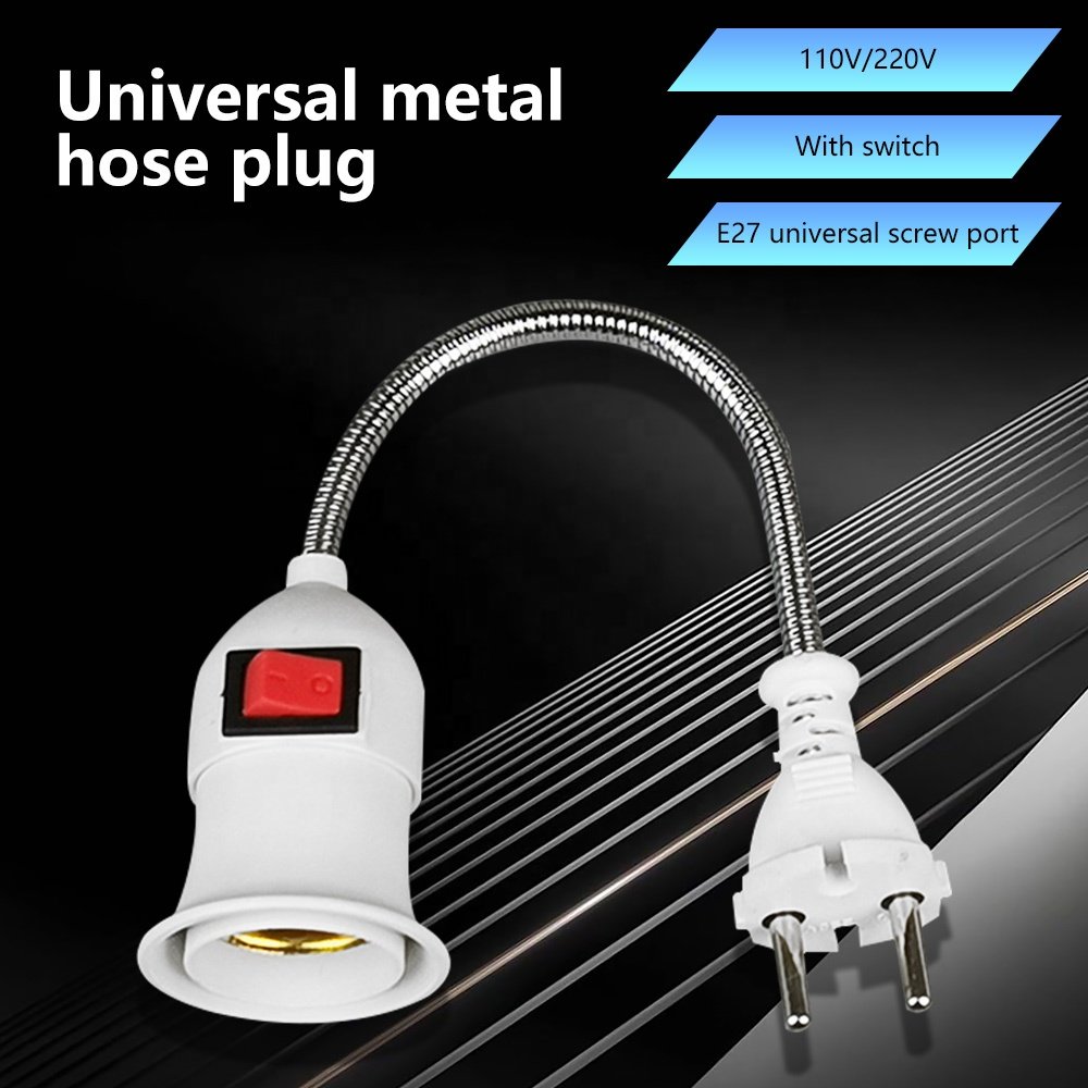 EU/US/UK Plug E27 Lamp Base Wall Flexible Holder Light Socket Converter Bases on/Off 25CM Book Light Adapter Plug Switch