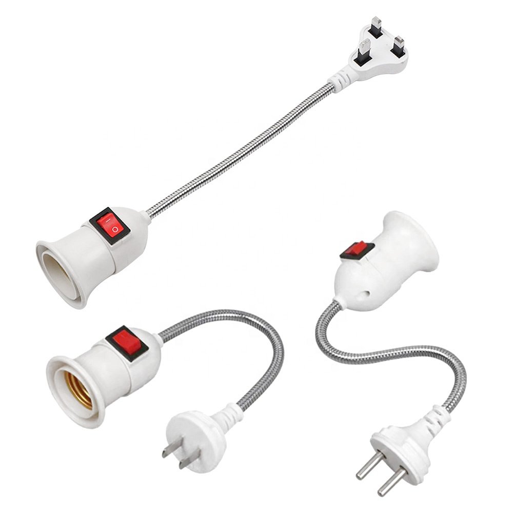 EU/US/UK Plug E27 Lamp Base Wall Flexible Holder Light Socket Converter Bases on/Off 25CM Book Light Adapter Plug Switch