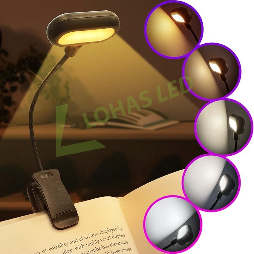 LOHAS LED Flexible USB Rechargeable Read Book Light Clip Dimmable Portable LED Reading Light For Kids Reading in Bed