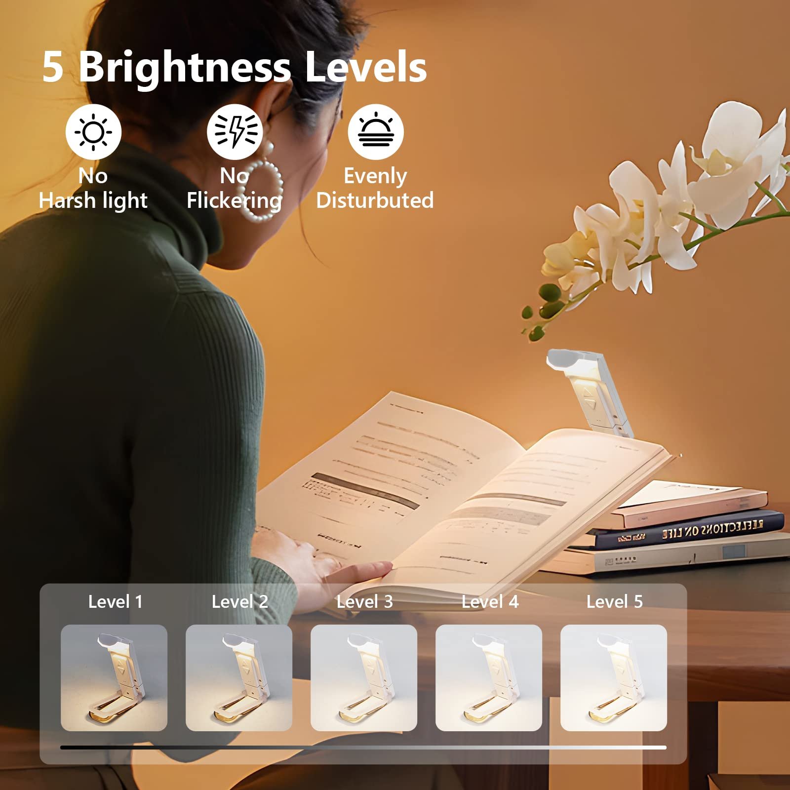 USB Rechargeable Book Light for Reading in Bed, 2023 New 30-min Timer, 3 Colors & 5 Brightness Adjustable f