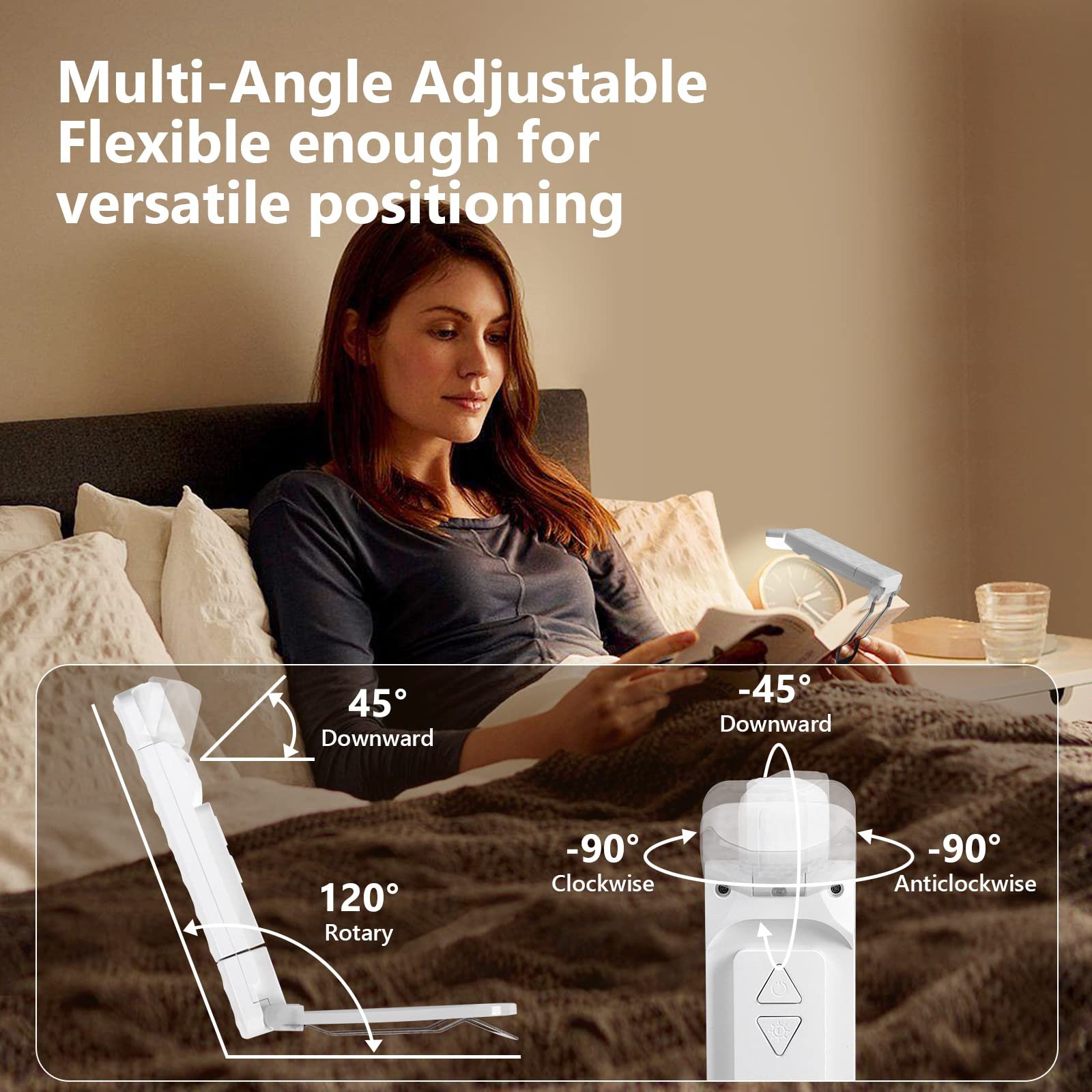 USB Rechargeable Book Light for Reading in Bed, 2023 New 30-min Timer, 3 Colors & 5 Brightness Adjustable f
