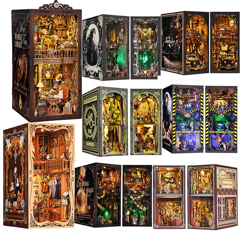 Exclusive Patent Aslowsnail 300-500 Wooden Pieces Booknooks 3D Book Nook Kit Puzzle DIY Book Nook with LED Light