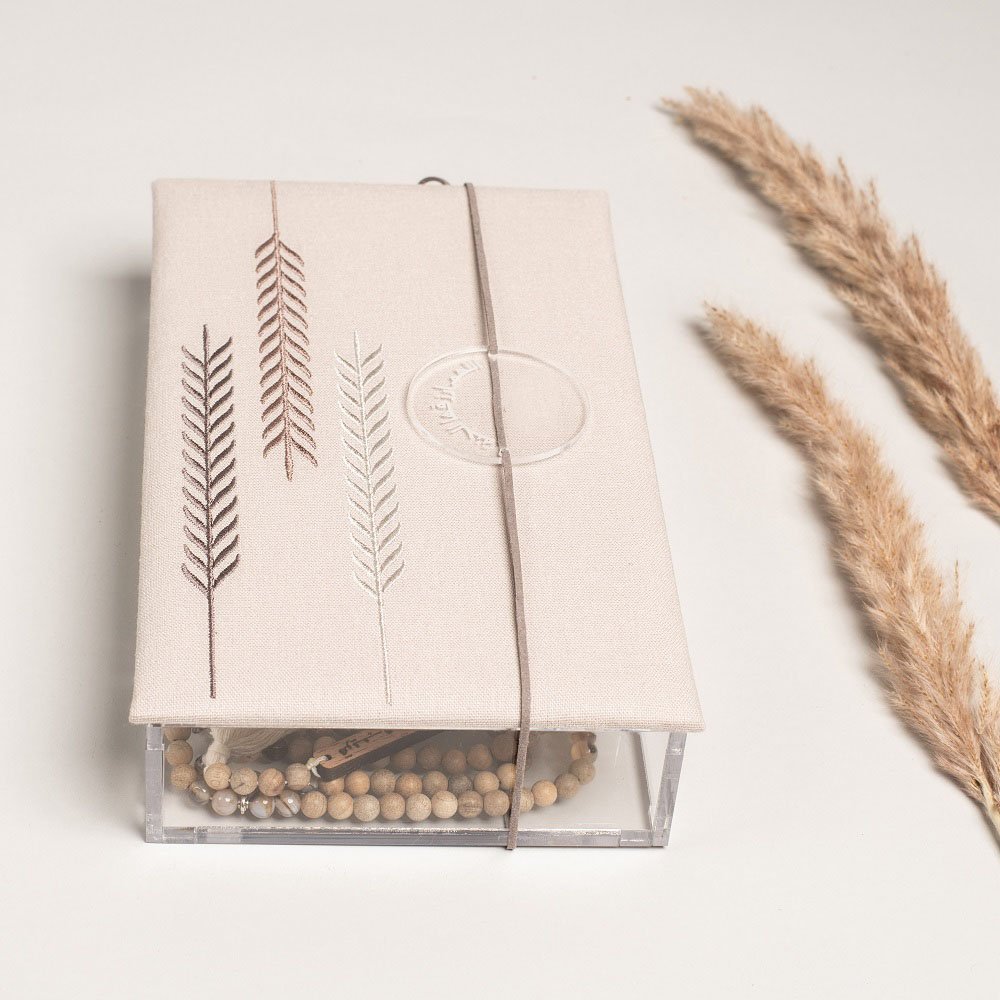 Embroidered fabric book cover box Tassels Sandalwood Beaded Necklace velvet acrylic floral embroidery jewelry storage gift box