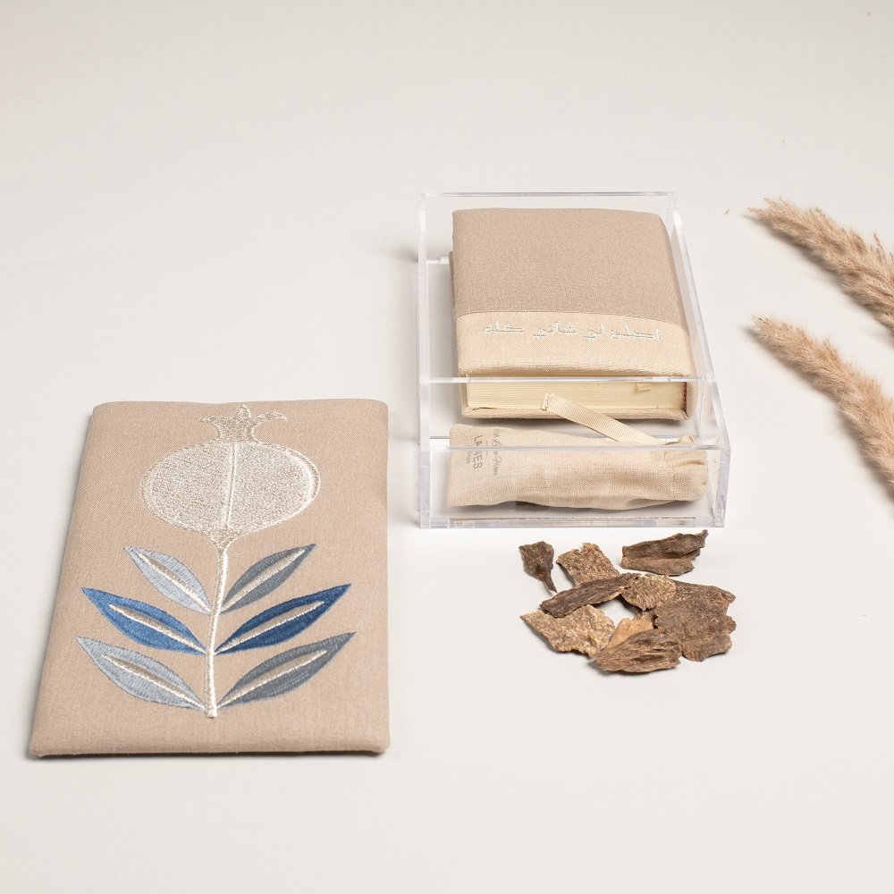 Embroidered fabric book cover box Tassels Sandalwood Beaded Necklace velvet acrylic floral embroidery jewelry storage gift box