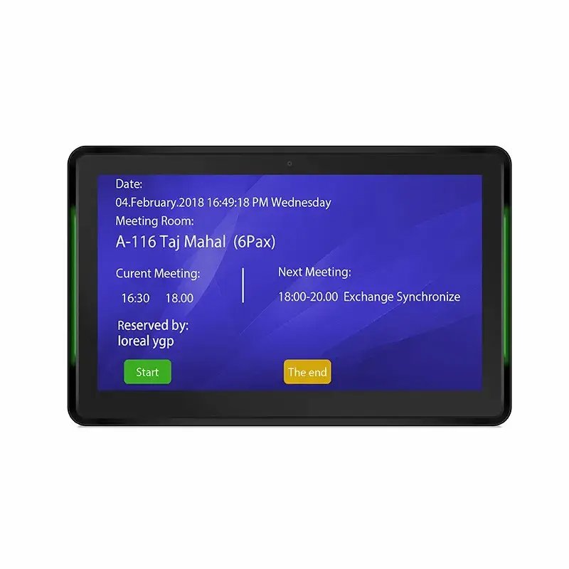 Wall Mount Touch Screen Display Poe Power Surrounding Led Light Meeting Room Android Tablet Pc Booking System