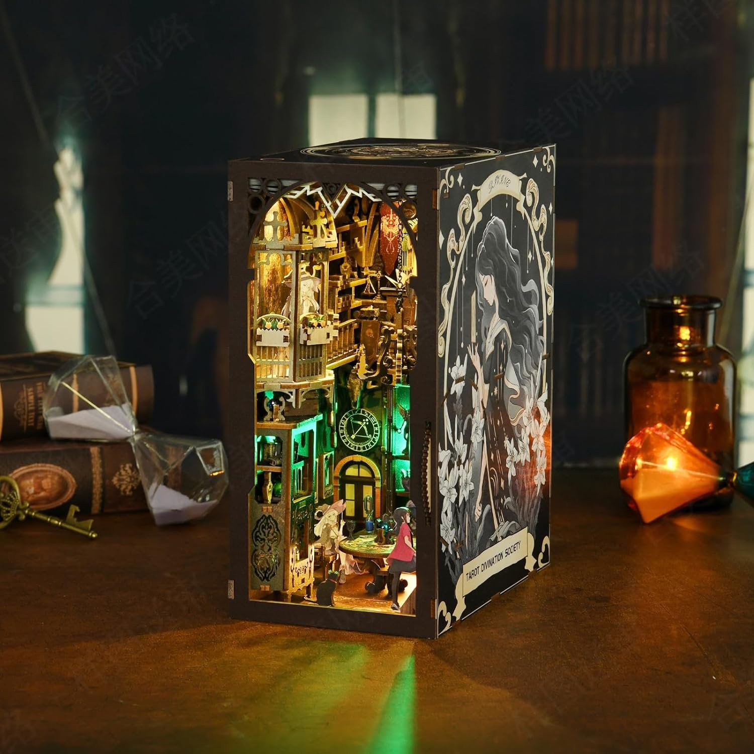 Aslowsnail Mystical Tarot Divination Society 3D Book Nook Kit DIY Book Nook with LED Light