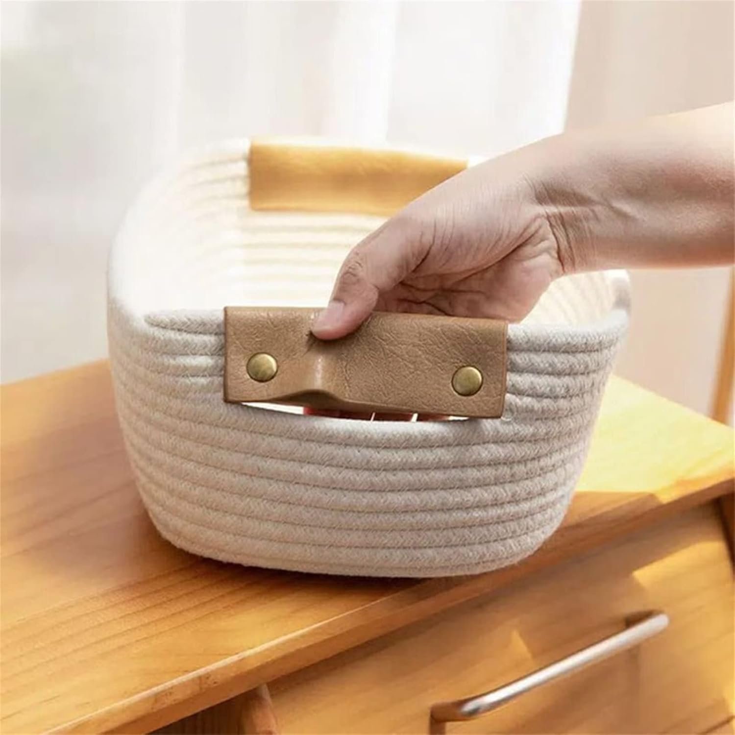 Cute Cotton Rope Woven Storage Basket PC Fabric Foldable Bin Home or Baby's for Laundry Book Plant Pet Treats Organizer Decor