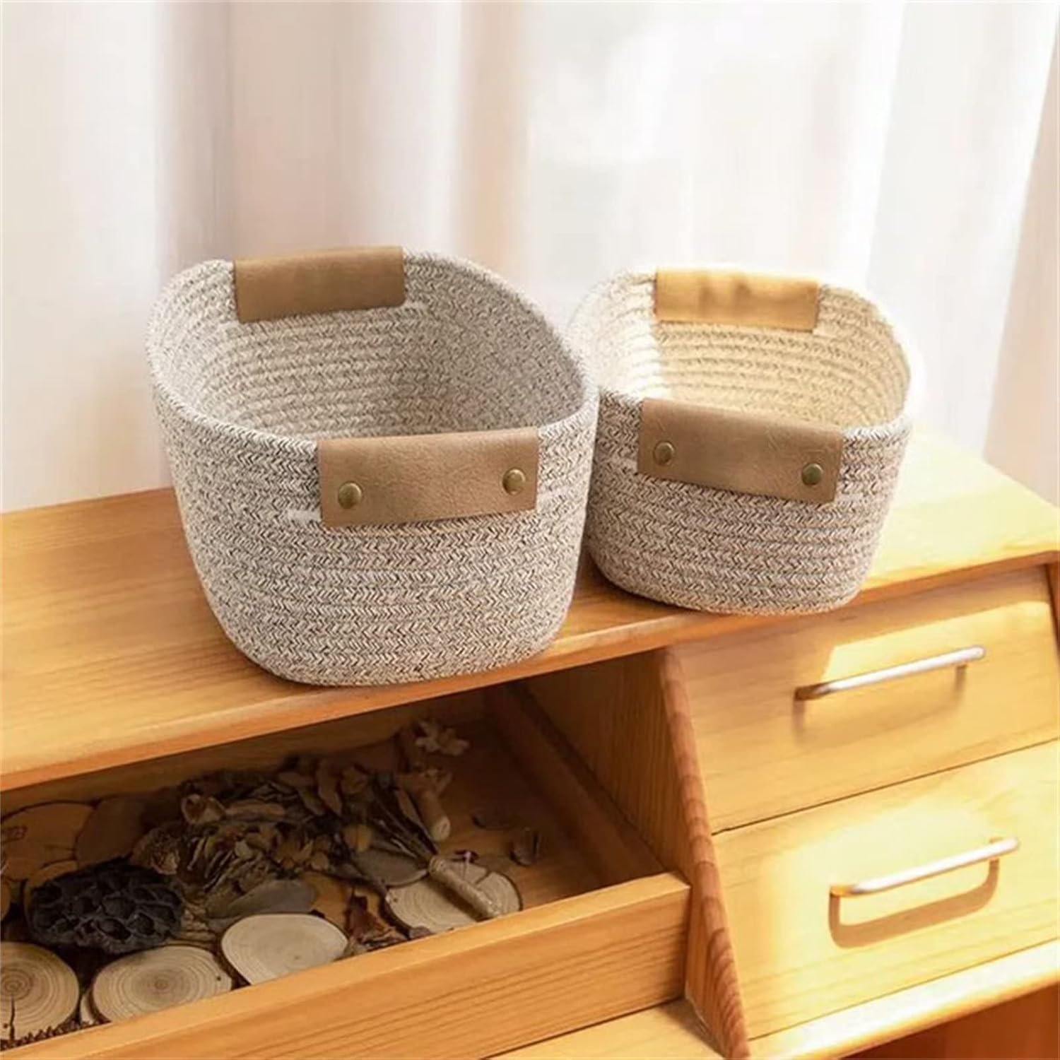 Cute Cotton Rope Woven Storage Basket PC Fabric Foldable Bin Home or Baby's for Laundry Book Plant Pet Treats Organizer Decor