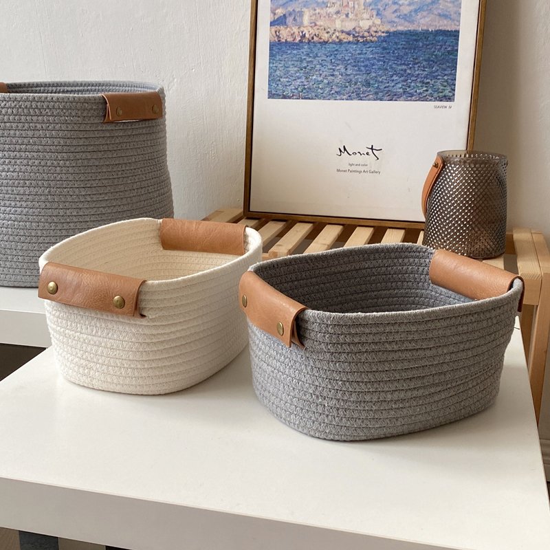 Cute Cotton Rope Woven Storage Basket PC Fabric Foldable Bin Home or Baby's for Laundry Book Plant Pet Treats Organizer Decor