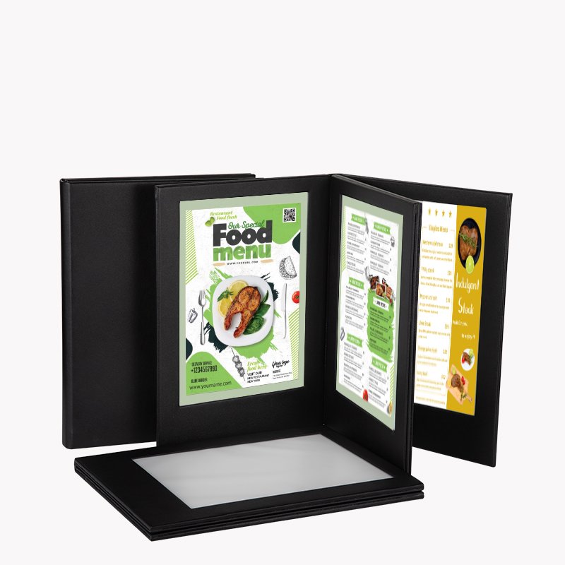 Wholesale 3 Panel 4 Light View Led Lighting PU Leather Menu Book