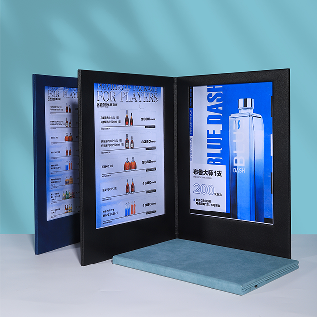 Wholesale 3 Panel 4 Light View Led Lighting PU Leather Menu Book