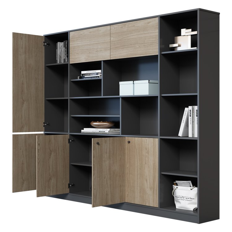 New design variety black customized back wooden book office cabinet