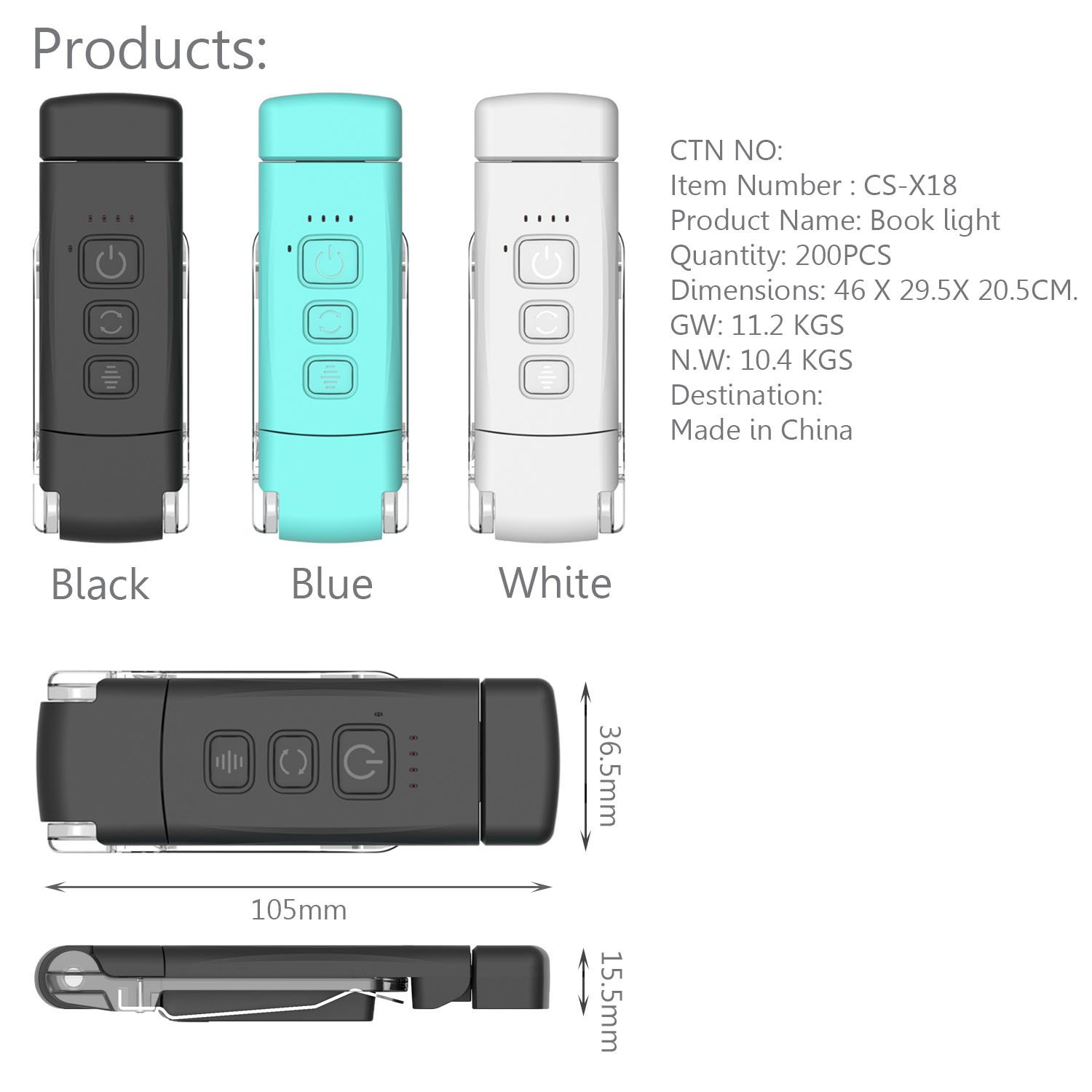 High quality Factory Patent white color Led USB Rechargeable Clip Book Light for bedroom in bed