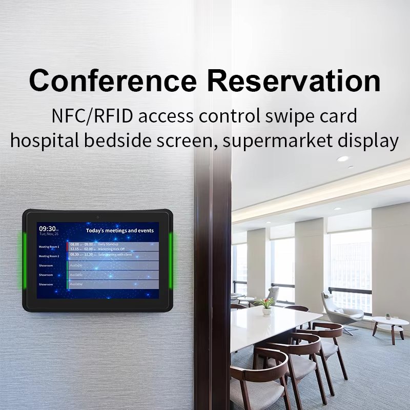 OEM Wall mounted 10.1 inch LCD touch screen POE power RK3288 LED Light Bar Booking System android Meeting room Android tablet