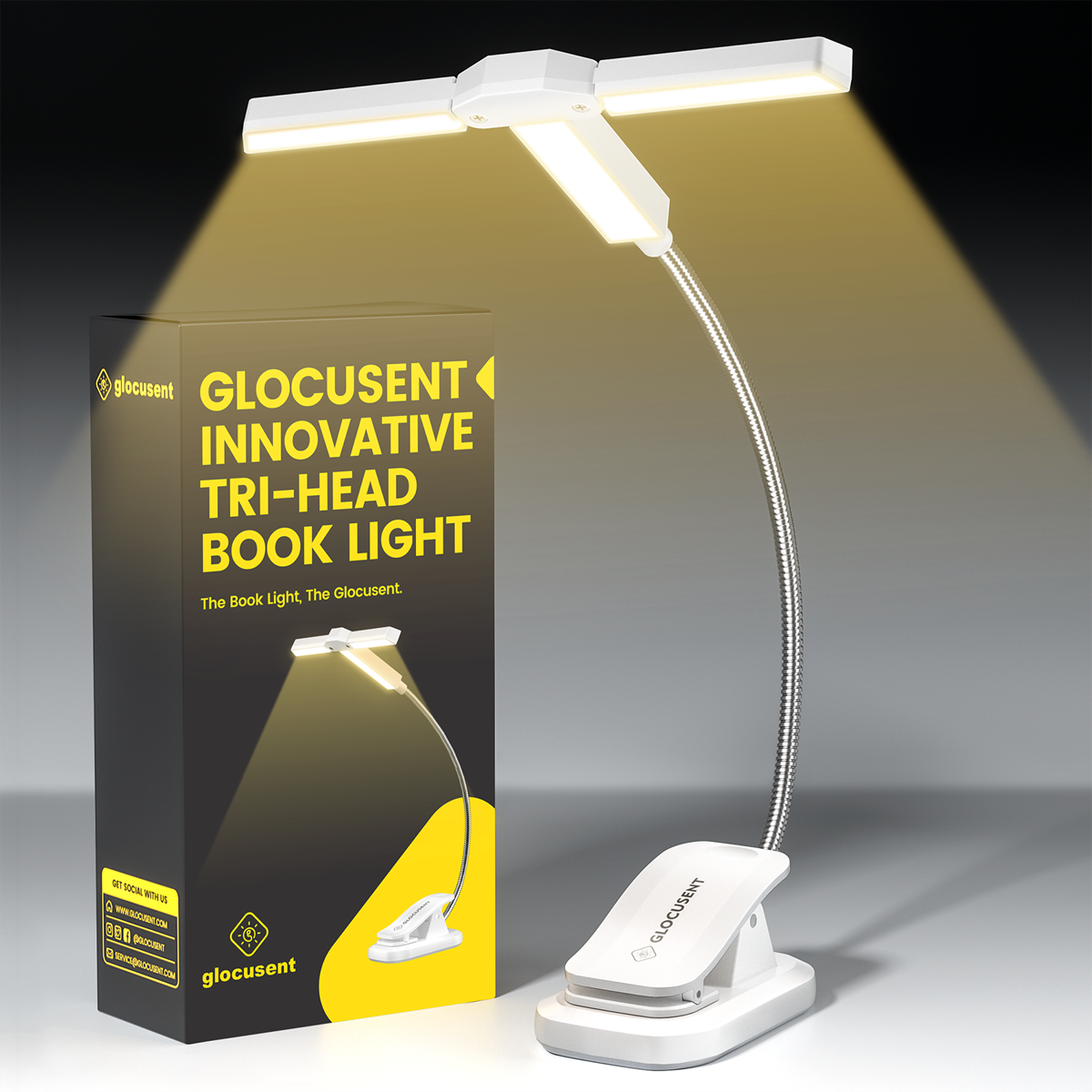 Global Sales Partner Friendly Illuminate Like Never Before Usb Rechargeable Tri-Head Book Light