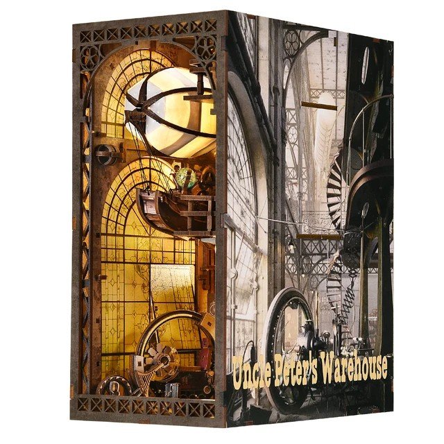 Aslowsnail YM05 Uncle Peter's Warehouse Bookends 3D Book Nook Kit Puzzle DIY Book Nook with LED Light