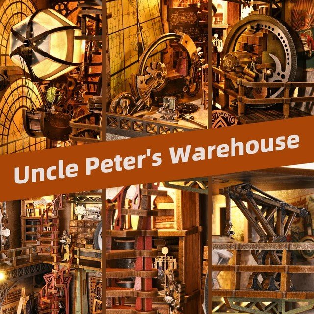 Aslowsnail YM05 Uncle Peter's Warehouse Bookends 3D Book Nook Kit Puzzle DIY Book Nook with LED Light