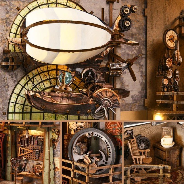 Aslowsnail YM05 Uncle Peter's Warehouse Bookends 3D Book Nook Kit Puzzle DIY Book Nook with LED Light