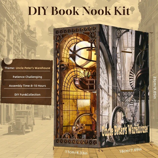 Aslowsnail YM05 Uncle Peter's Warehouse Bookends 3D Book Nook Kit Puzzle DIY Book Nook with LED Light