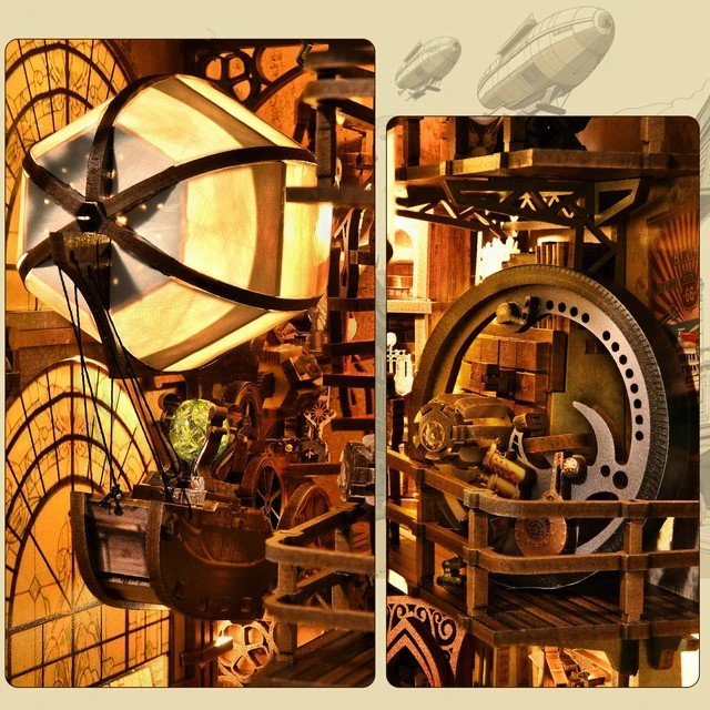Aslowsnail YM05 Uncle Peter's Warehouse Bookends 3D Book Nook Kit Puzzle DIY Book Nook with LED Light