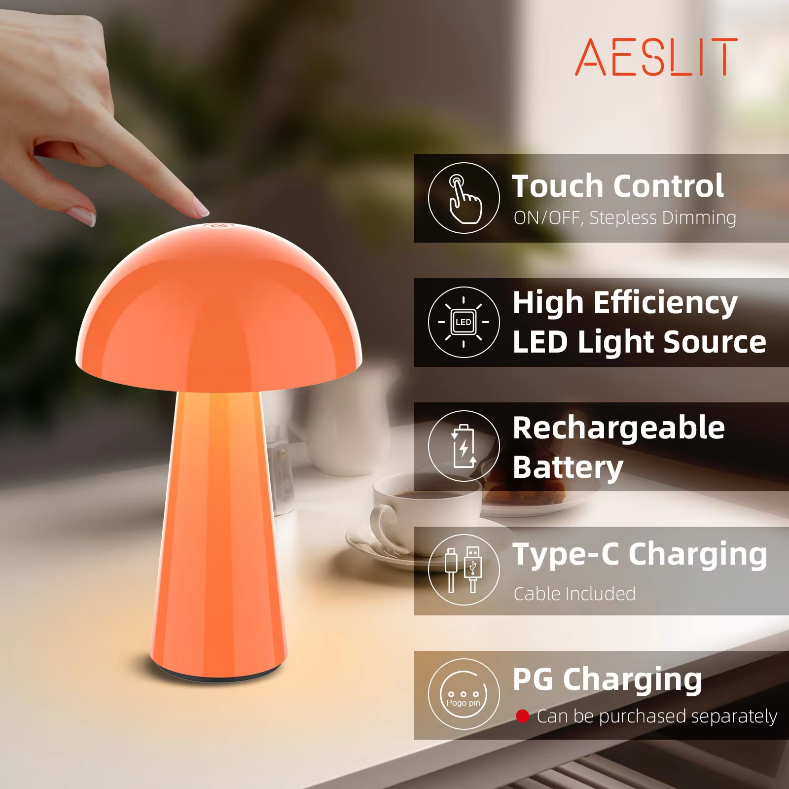 AESLIT Bedside bar hotel book Decoration Desk Lights Mushroom Led Table Lamp Electric AL-17 Orange