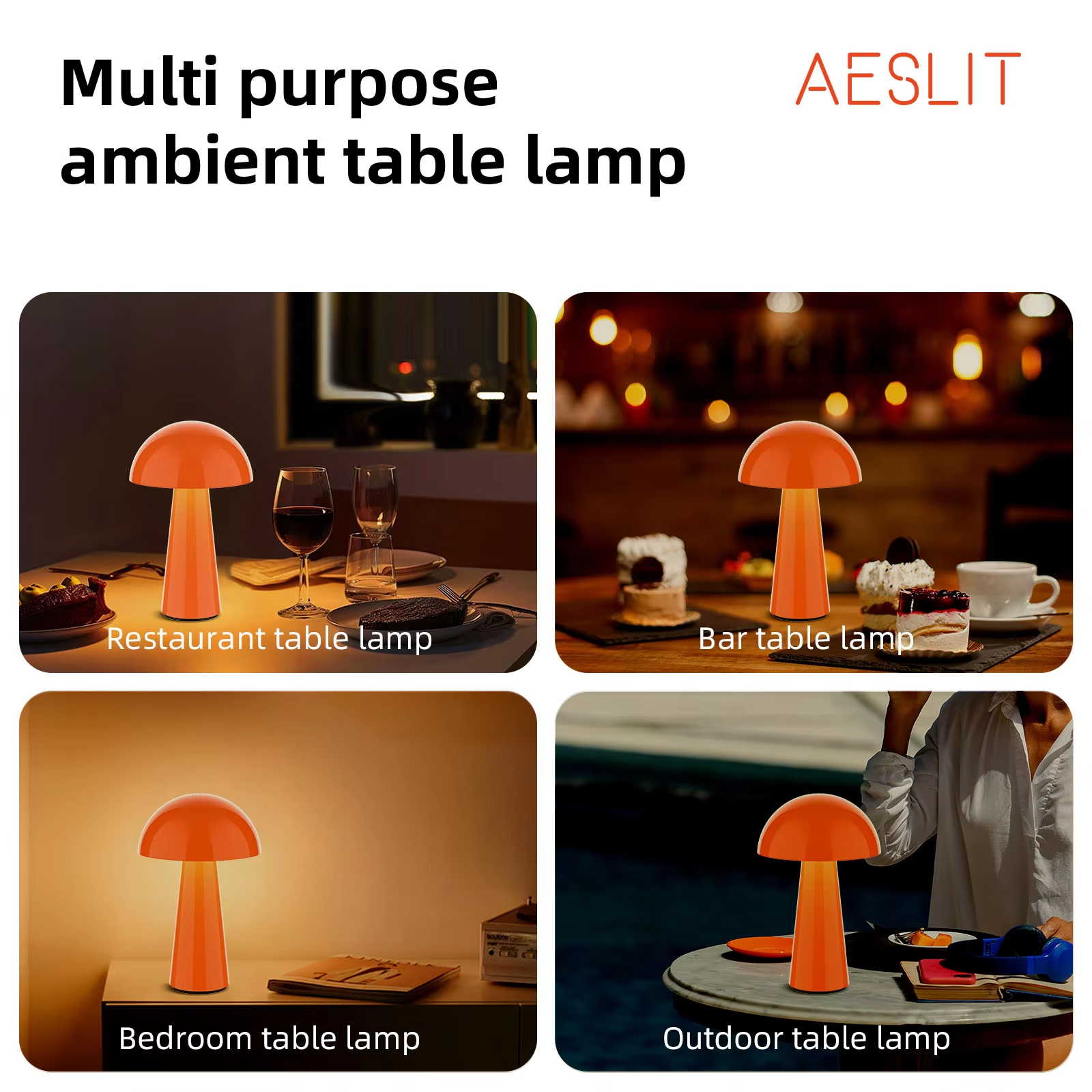 AESLIT Bedside bar hotel book Decoration Desk Lights Mushroom Led Table Lamp Electric AL-17 Orange