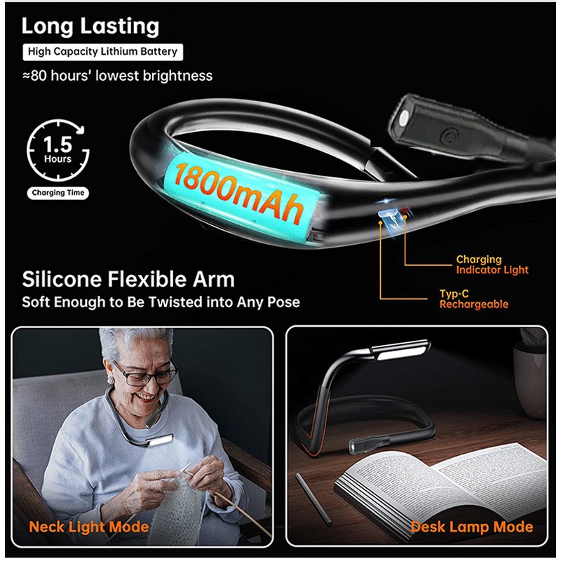 Aixinpin Led Neck Lamp Frivolous Eye Protection Rechargeable Hanging Neck Book Reading Light With Timer Halloween gift