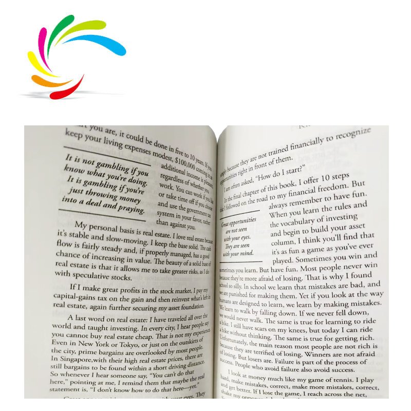 New arrival paperback novel book printing light weight paper Bestseller motivative stock rich dad poor dad book Printing