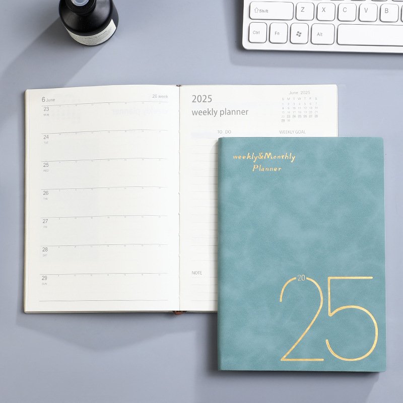A5 English Schedule Book Weekly Daily Diary Planner PU Leather Weekly Planner Agenda Personalizada 2025
