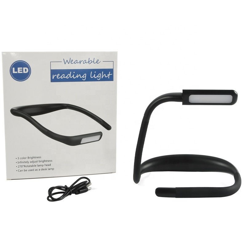 2023 New Stepless Dimming Led Neck Hung Light TYPE-C Rechargeable Bendable Arm Book Light For Student Reading In Bed