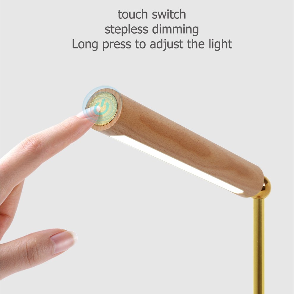 Wooden LED Desk Lamp Reading Lamp 360 Degree Rotatable Detachable Magnetic Dimmable Reading Lamp