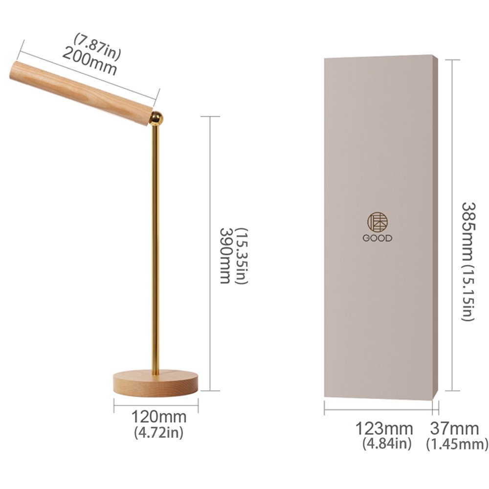Wooden LED Desk Lamp Reading Lamp 360 Degree Rotatable Detachable Magnetic Dimmable Reading Lamp