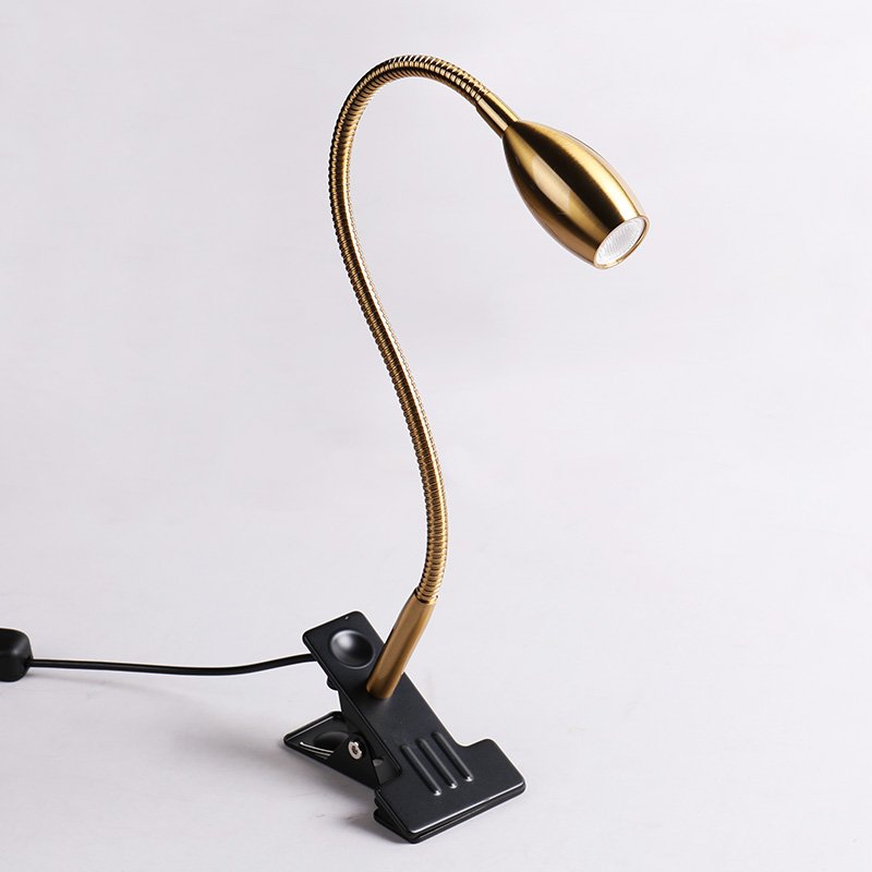 customizable golden 3W clip light for desk Headboards Crafting Work Flexible to adjust the angles metal clip reading light