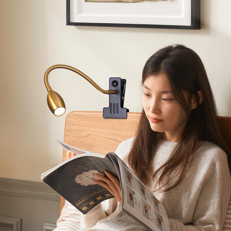 customizable golden 3W clip light for desk Headboards Crafting Work Flexible to adjust the angles metal clip reading light