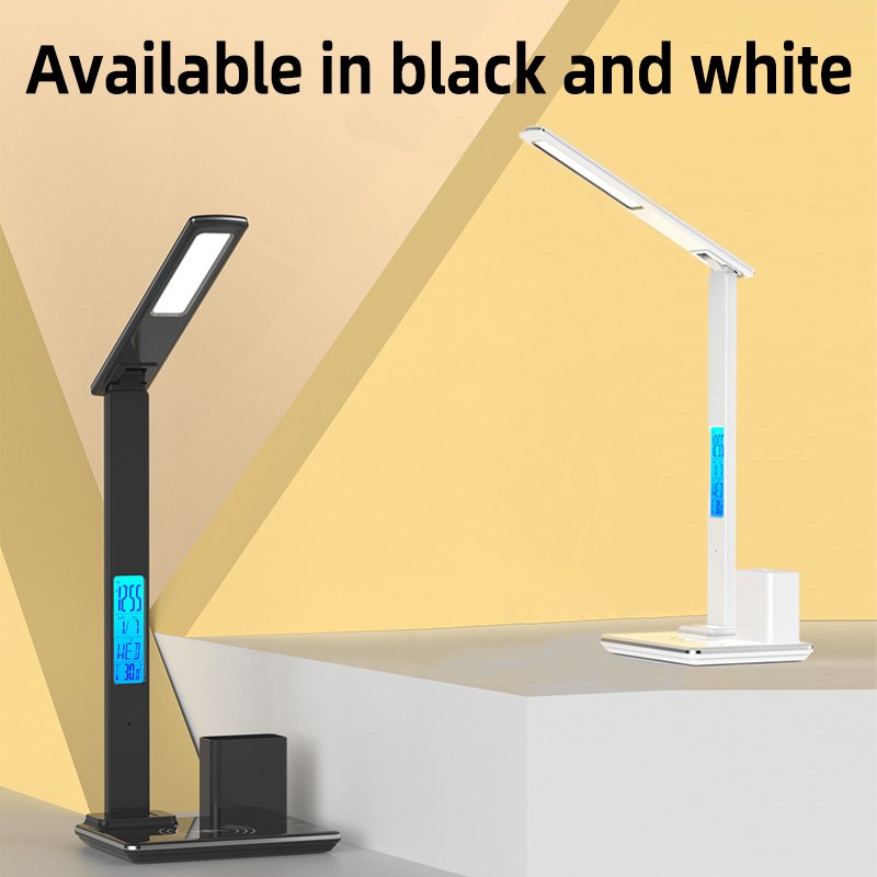 4 in 1 Multifunctional Table Lamp+Alarm Clock+Pen Holder+15W wireless charger function, LED Reading Book Light