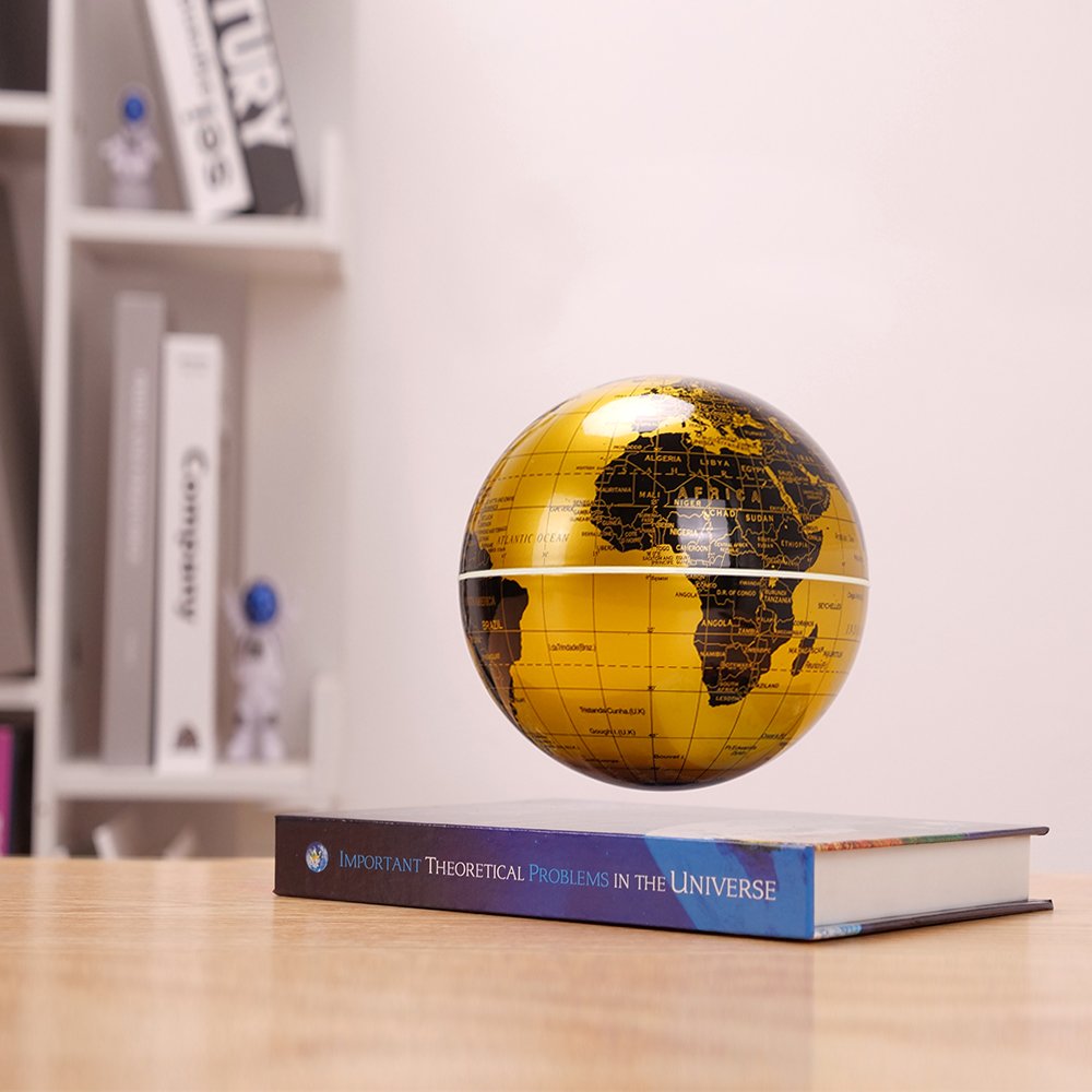 14cm 6 Inch Golden English Geographic 360 Degree Automatic Rotation World Map Magnetic Levitating Floating White LED Light Globe